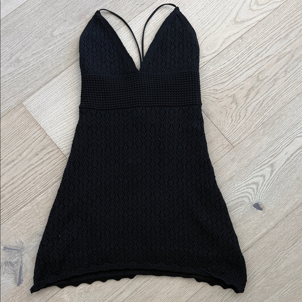 Black Crochet X Back Strap Dress